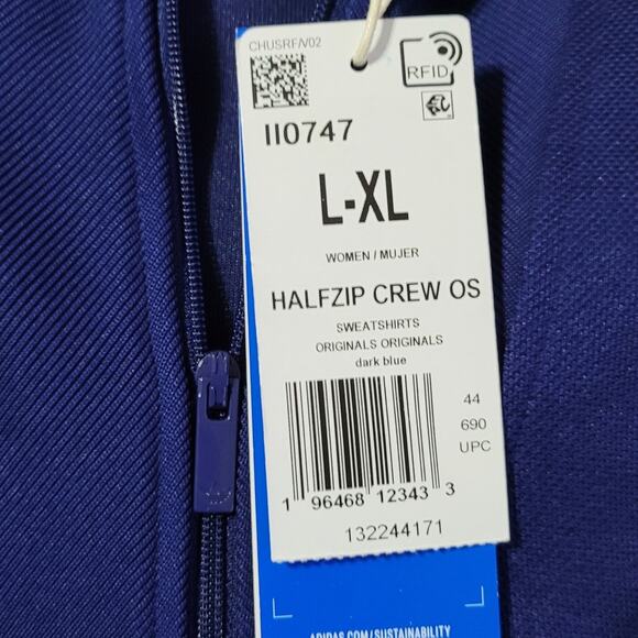 Adidas Originals Sweatshirt, Women's L-XL Blue, Adicolor Oversized Half Zip Crew - Picture 5 of 11